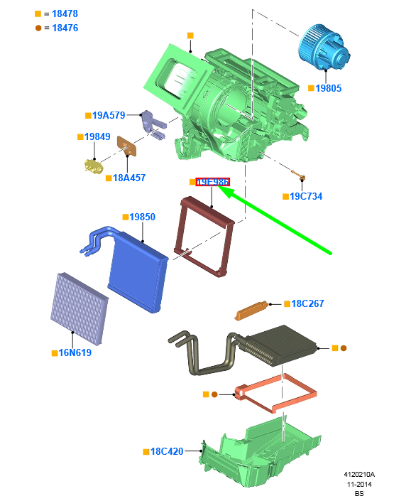 new ford kuga mk2 c520 evaporator seal kit 1769641 bv6n-19e986-aa original