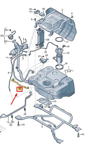 new vw tiguan ad fuel tank breather line 5qf201160n original