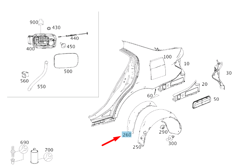 new mercedes-benz c w204 rear fender dampening a2046980022 original