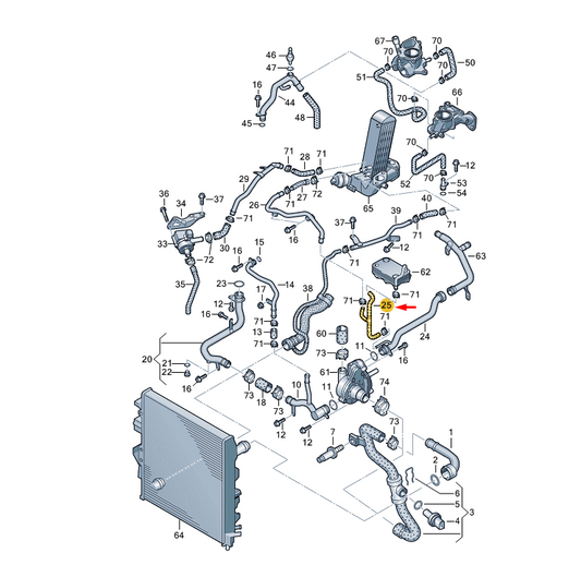 new vw touareg 7p mk2 coolant hose 057121105d original