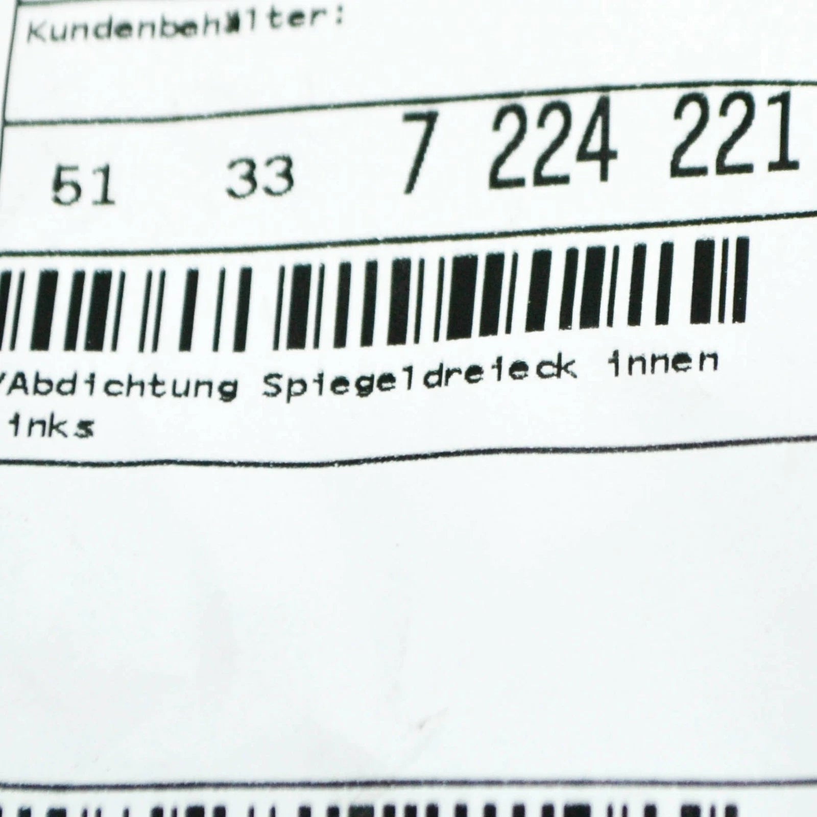 NEW BMW 6 CABRIO F12 FRONT LEFT DOOR TWEETER INNER SEAL 51337224221 ORIGINAL