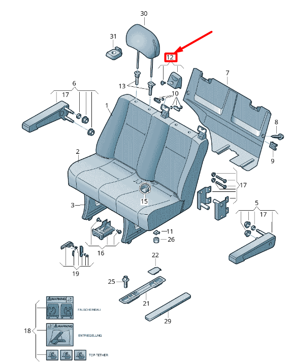 NEW VOLKSWAGEN CRAFTER 2F MK1 BENCH SEAT BELT GUIDE COVER 2E0883623 ORIGINAL