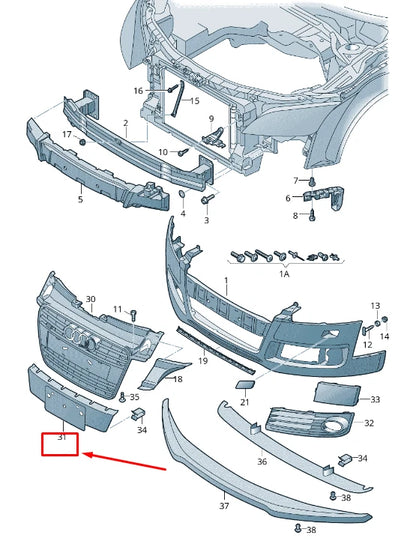 NEW AUDI TT 8J FRONT LICENSE PLATE HOLDER 8J0807285RT94 ORIGINAL