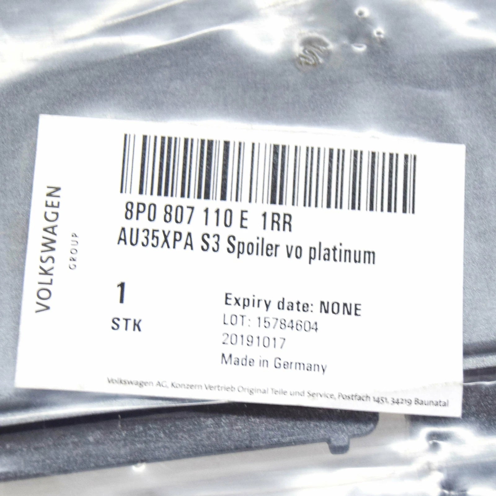 NEW AUDI A3 8PA SPORTBACK FRONT BUMPER LOWER SPOILER LIP 8P0807110E1RR