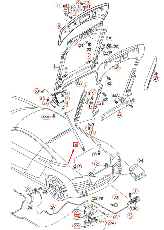 NEW AUDI R8 42 REAR LID GAS FILLED STRUT 420827552 ORIGINAL