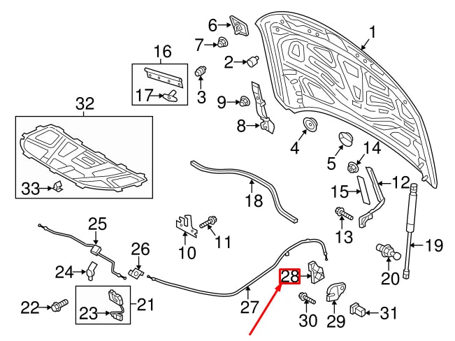 NEW AUDI A3 8V BONNET RELEASE HANDLE LHD 8T1823533C4PK ORIGINAL