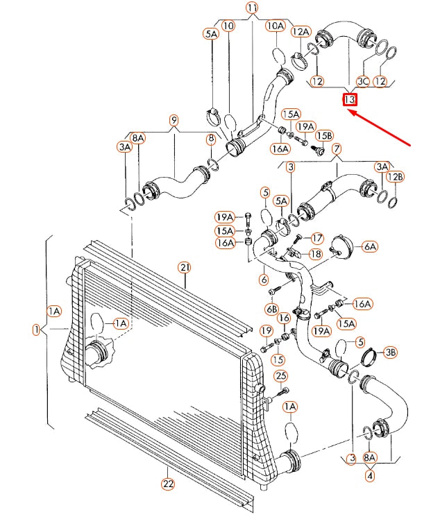 NEW AUDI A3 8P CHARGE AIR COOLER PRESSURE HOSE 3C0145838D ORIGINAL