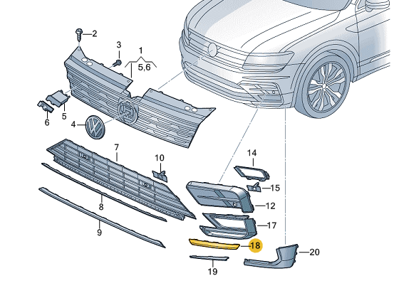 new volkswagen tiguan ad1 front right bumper molding 5nn853102gru original