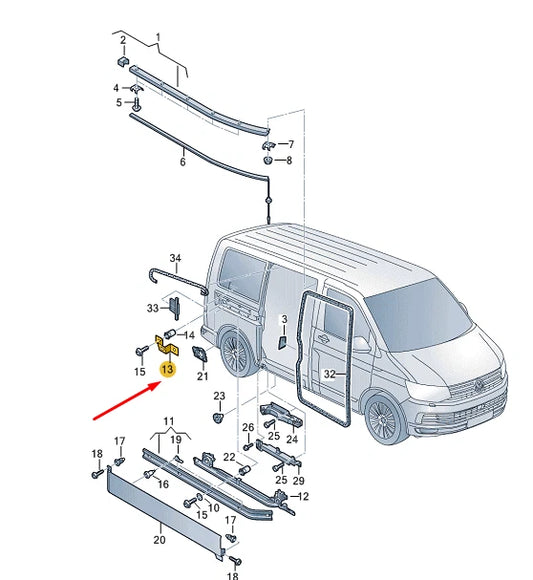 NEW VW TRANSPORTER T6 SIDE DOOR CENT. LEFT GUIDE RAIL BRACKET 7H3843298