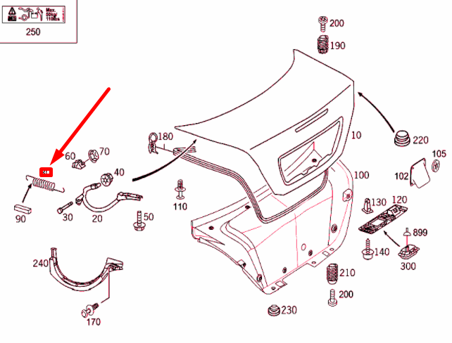 NEW MERCEDES-BENZ CLK C209 REAR LID SPRING A2097570029 ORIGINAL