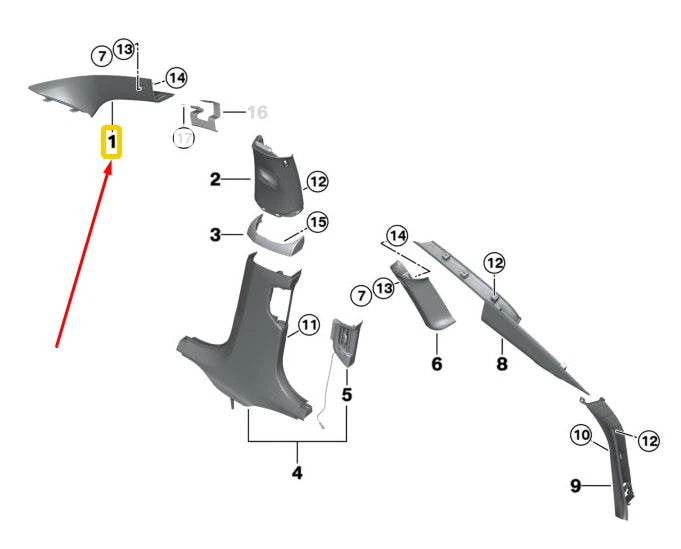 NEW BMW 6 GRAN TURISMO G32 FRONT LEFT UPPER A PILLAR TRIM 51438073699 ORIGINAL