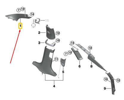 NEW BMW 6 GRAN TURISMO G32 FRONT LEFT UPPER A PILLAR TRIM 51438073699 ORIGINAL