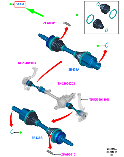 new ford ranger t6 front drive shaft boot kit jb3g-3c290-ba 2217872 original