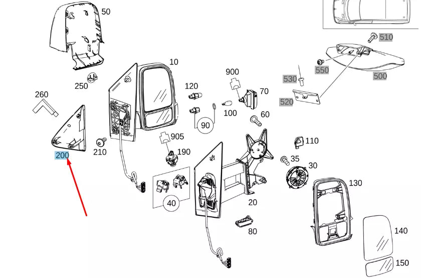 NEW MB SPRINTER W907 FRONT RIGHT MIRROR TRIANGLE COVER A91081103009051 ORIGINAL