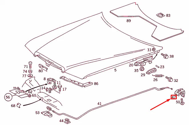 NEW MERCEDES-BENZ E-CLASS W124 HOOD RELEASE HANDLE LEVER A1248800120