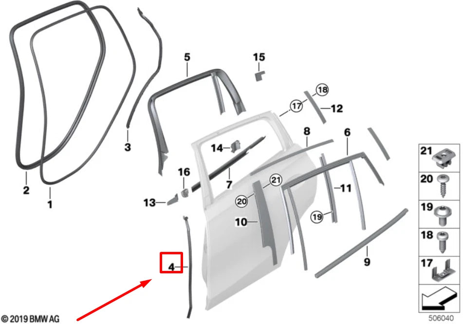 NEW BMW X6 G06 REAR LEFT DOOR B-PILLAR JOINT SEAL 51767437805 7437805 ORIGINAL