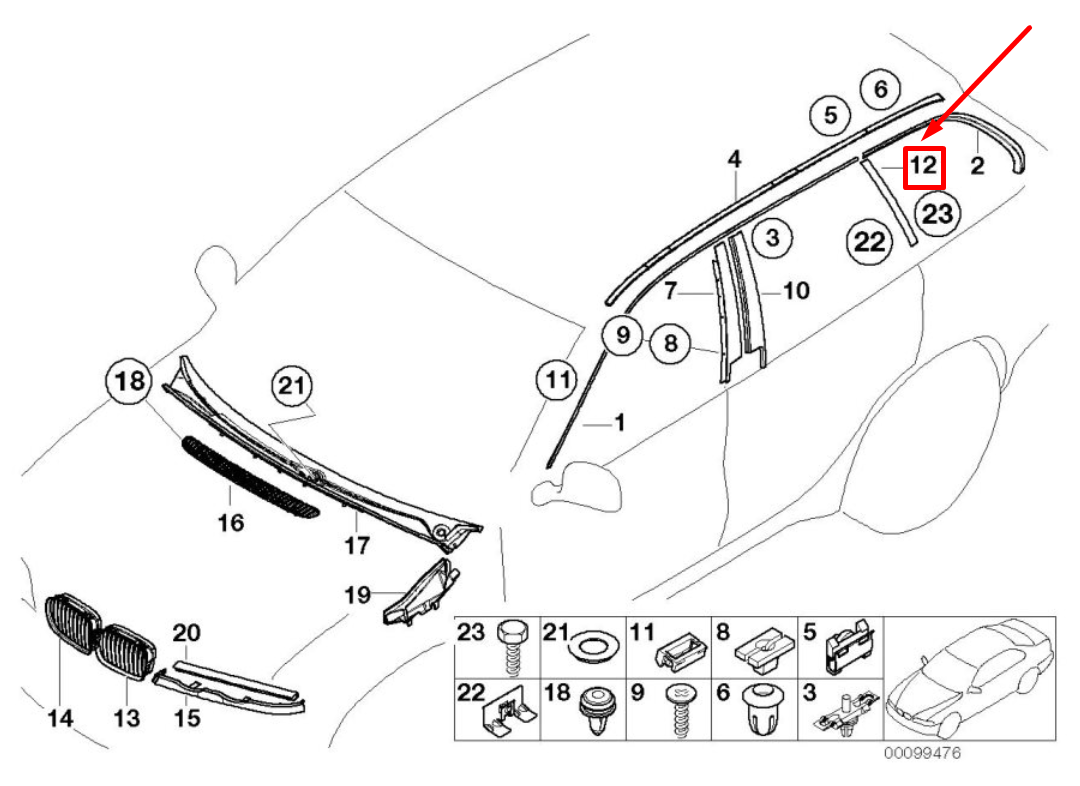 new bmw 3 cabrio e46 rear left door c-pillar trim 51347891401 7891401 original