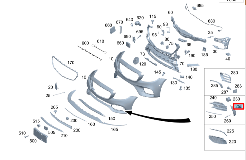 NEW MERCEDES-BENZ E W213 FRONT RIGHT BUMPER MOLDING AMG A2138850205 ORIGINAL
