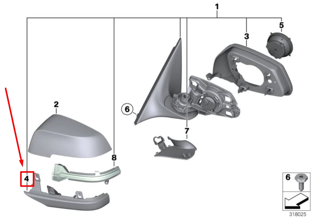 NEW BMW 7 F01 RIGHT MIRROR LOWER SECTION HOUSING 51167308648 7308648 ORIGINAL