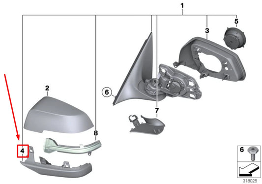 NEW BMW 7 F01 RIGHT MIRROR LOWER SECTION HOUSING 51167308648 7308648 ORIGINAL