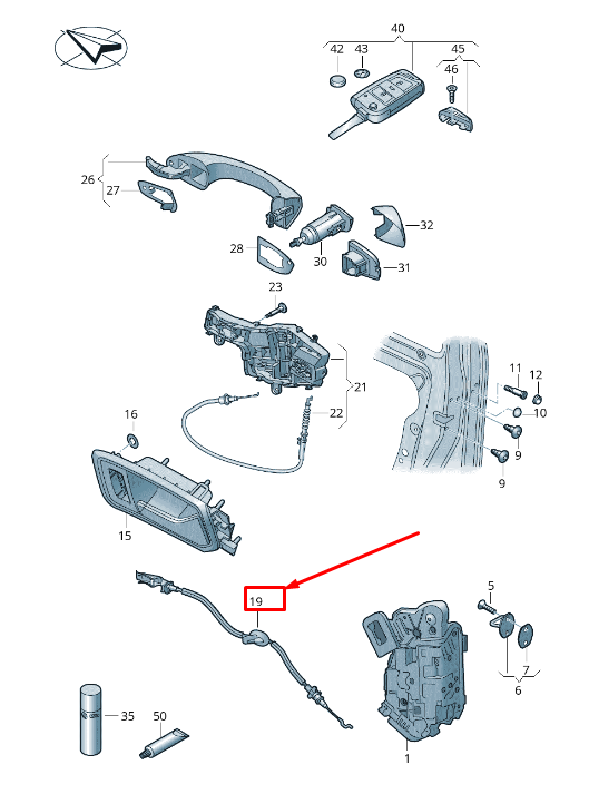new seat tarraco kn front right door lock cable 5na972296c original