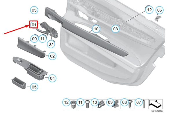 NEW BMW 7 F01 REAR LEFT INTERIOR DOOR HANDLE 51229116343 ORIGINAL