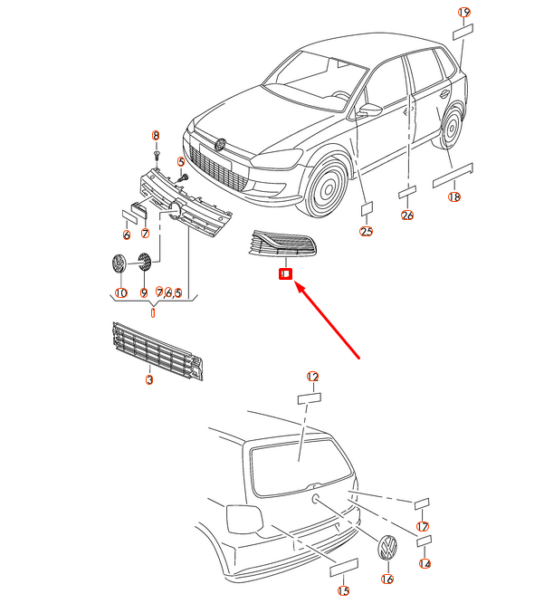 NEW VW POLO 6R FRONT BUMPER RIGHT GRILLE R-LINE 6C0853666F041 ORIGINAL