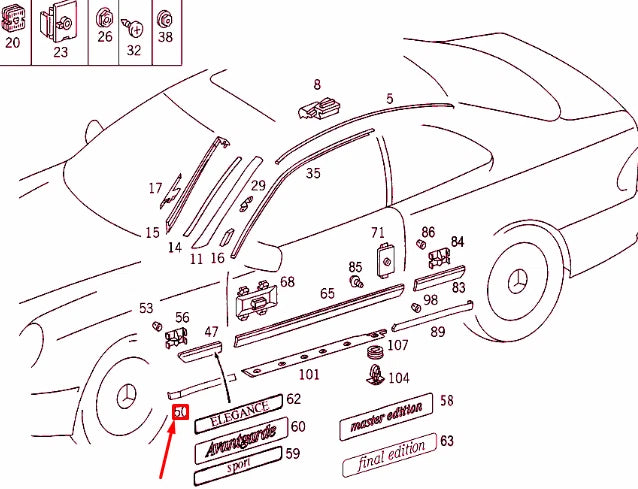 NEW MERCEDES-BENZ CLK C208 FRONT LEFT FENDER BOTTOM STRIP A2086900762 ORIGINAL
