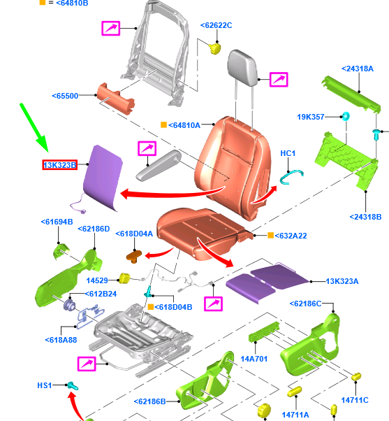 new ford transit mk4 front seat back heating element 1843154 original