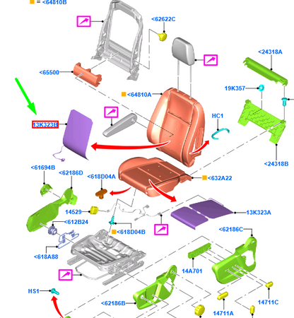 new ford transit mk4 front seat back heating element 1843154 original