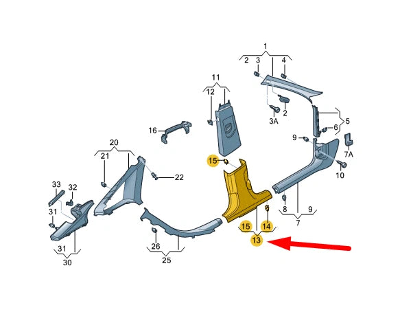 NEW AUDI A7 SPORTBACK 4G8 RIGHT SIDE B PILLAR LOWER TRIM 4G8867240B4PK ORIGINAL