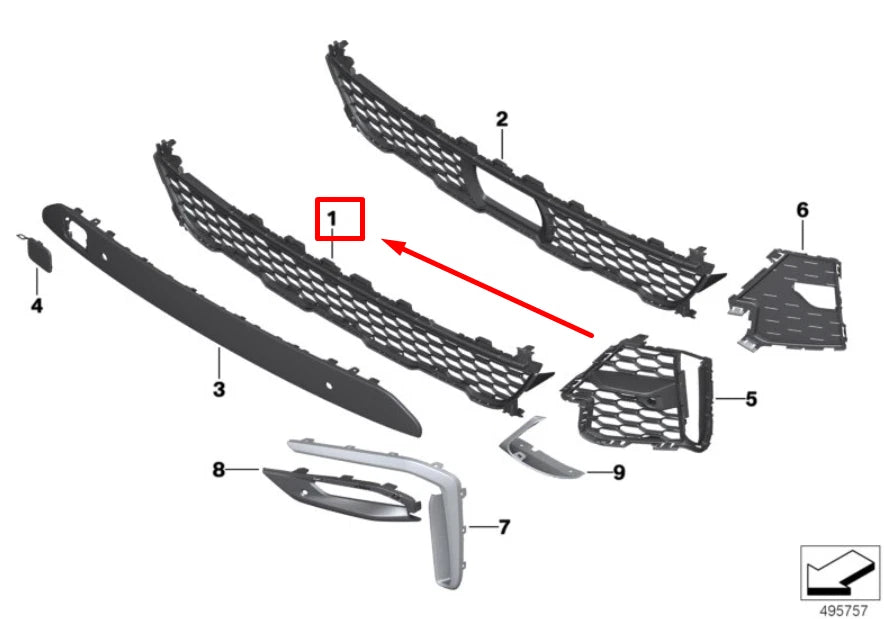 NEW BMW X7 G07 FRONT BUMPER LOWER GRILL 8069887 51118069887 ORIGINAL