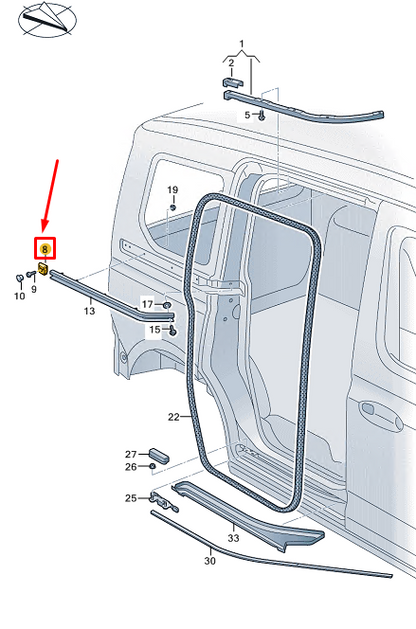 new vw caddy sb mk4 center left guide rail stop buffer 2k7843795c9b9 original