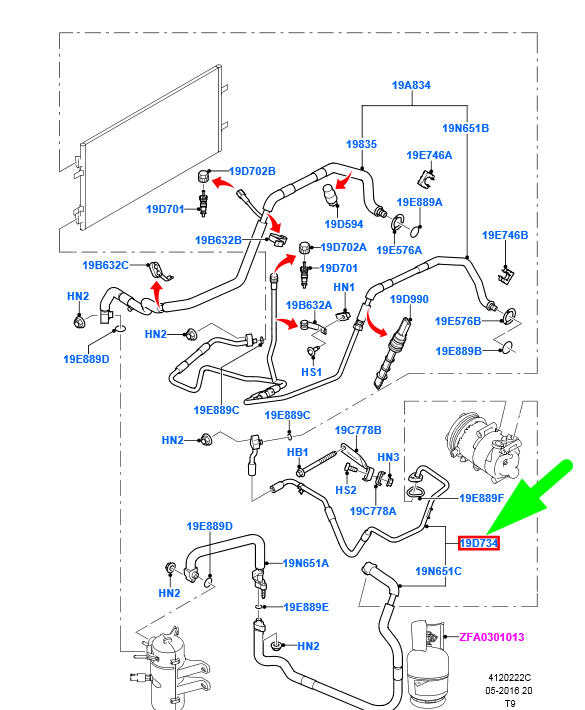 new ford transit mk3 a/c system tube assy 6c11-19d850-ee 1445522 original