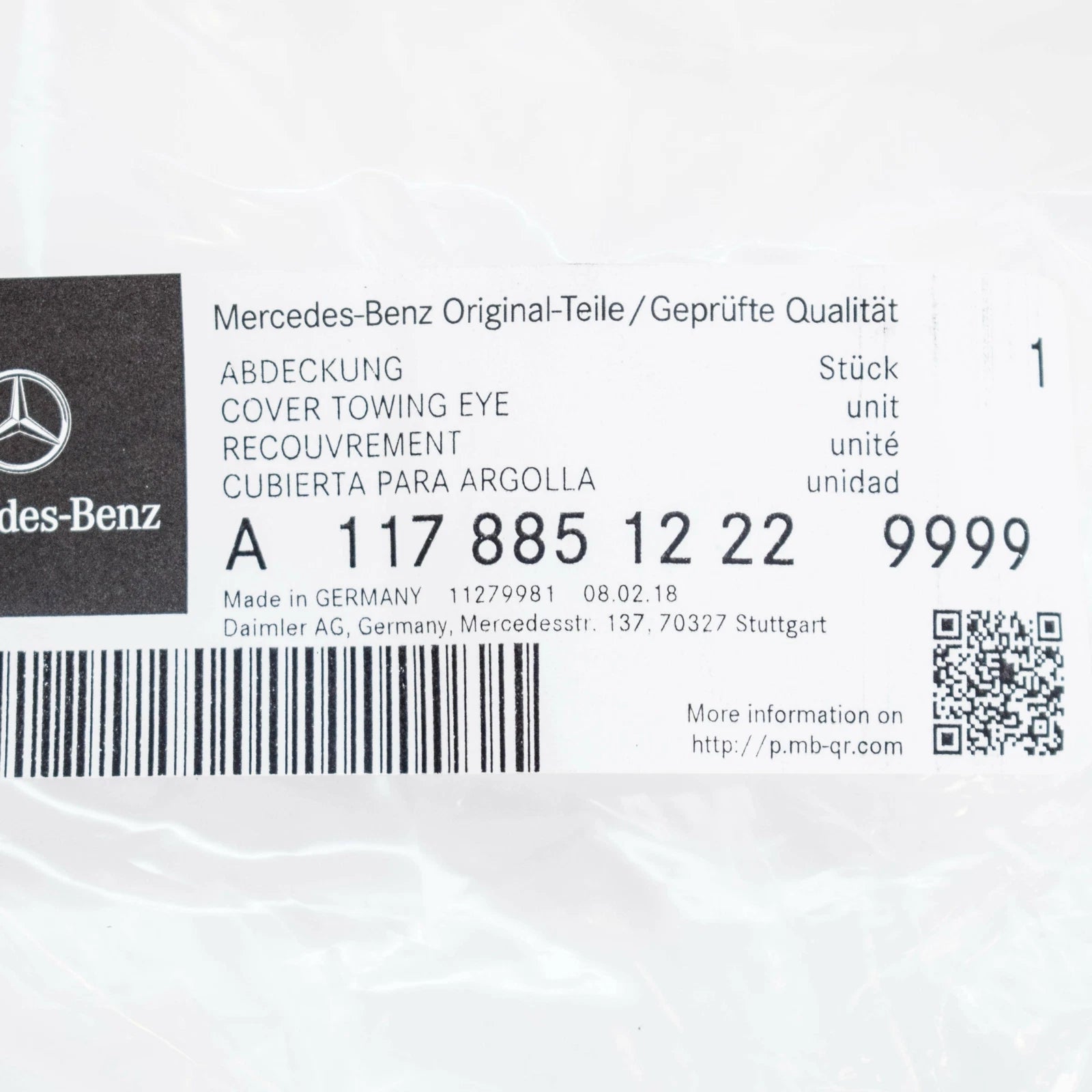 NEW MB CLA COUPE C117 FRONT BUMPER TOW EYE CAP A11788512229999