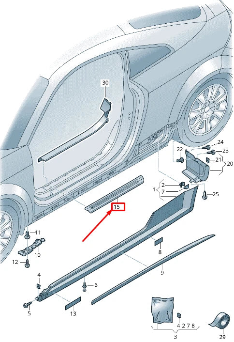 NEW AUDI TT FV FRONT RIGHT OUTER SILL TRIM STRIP 8S08534929B9