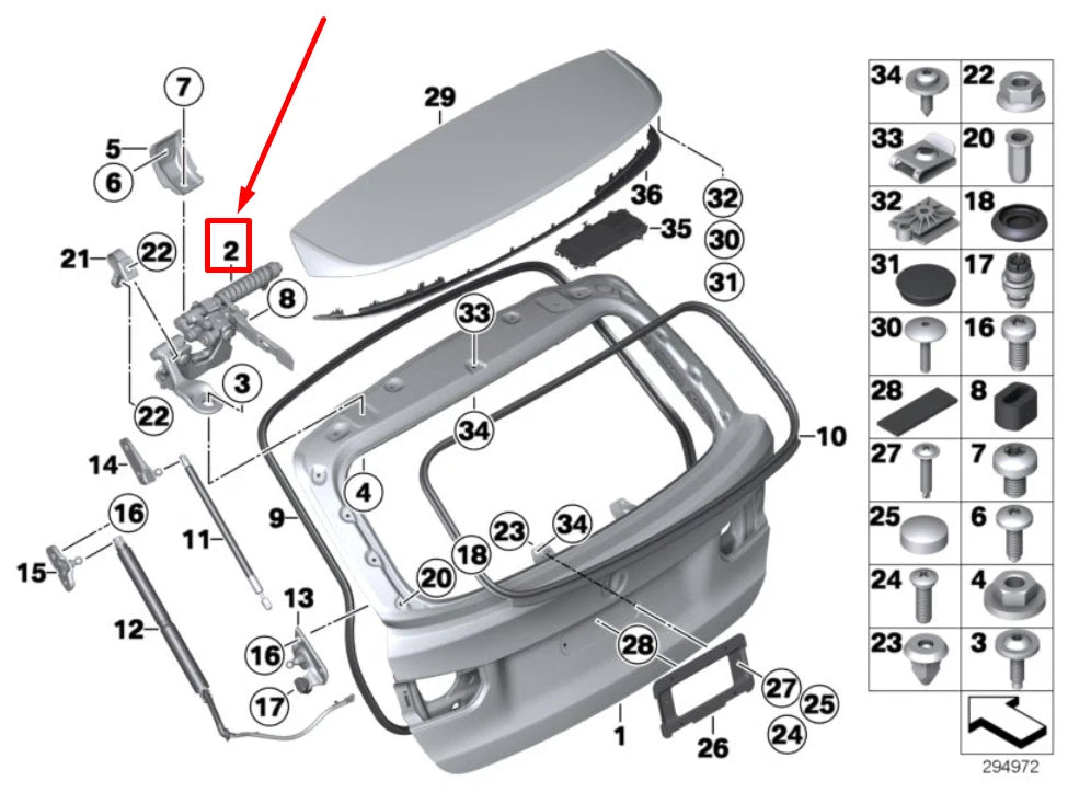 NEW BMW 3 TOURING F31 RIGHT TRUNK LID HINGE 7298070 41007298070 ORIGINAL