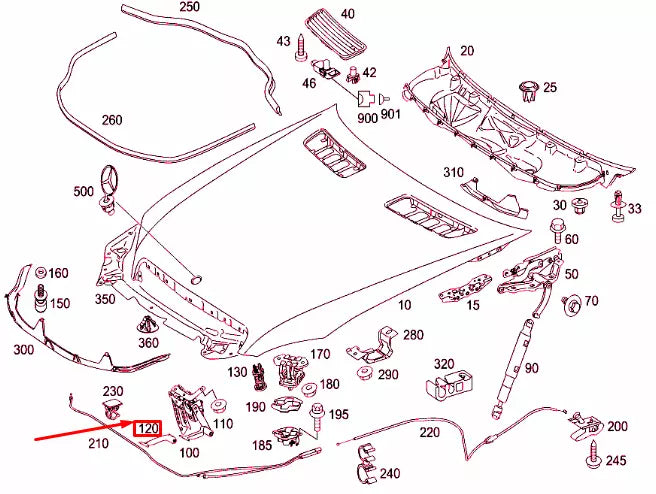 NEW MERCEDES-BENZ S W221 ENGINE HOOD CATCH RETAINING HOOK A2218800564 ORIGINAL