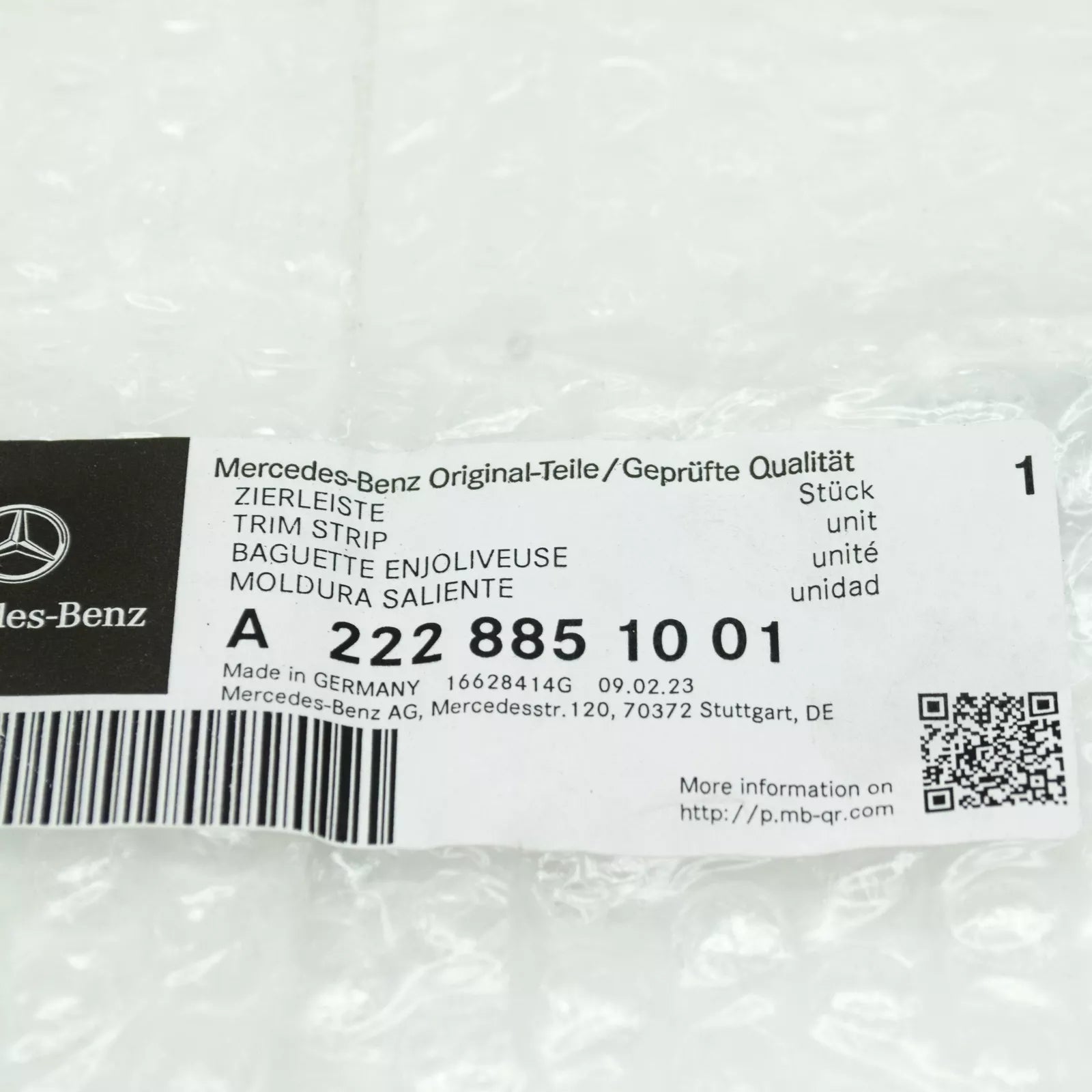 NEW MERCEDES-BENZ S W222 FRONT BUMPER CENTER MOLDING A2228851001 ORIGINAL