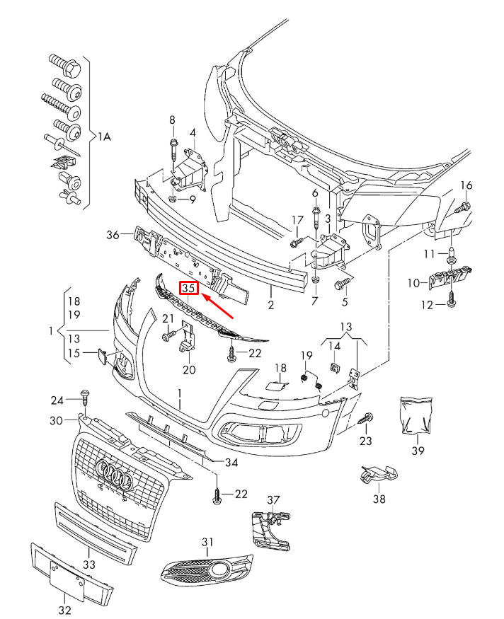 new audi a3 8p front bumper center lower closing element 8p0807233b original