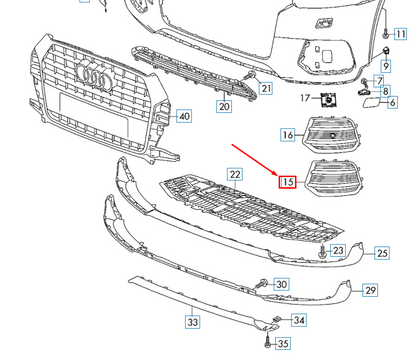 NEW AUDI Q3 8U FRONT BUMPER LEFT AIR GUIDE GRILLE 8U0807681P4U8 ORIGINAL