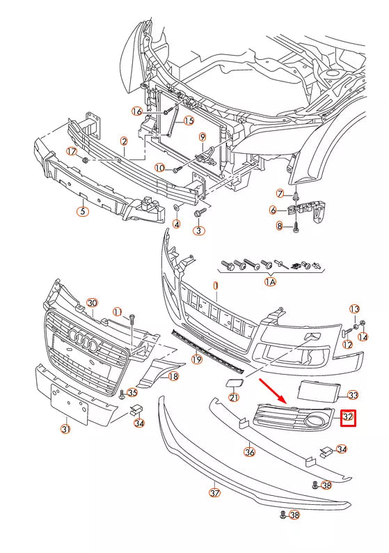 NEW AUDI TT 8J FRONT BUMPER RIGHT AIR GUIDE GRILLE 8J0807682HT94 ORIGINAL