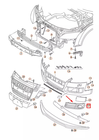 NEW AUDI TT 8J FRONT BUMPER RIGHT AIR GUIDE GRILLE 8J0807682HT94 ORIGINAL