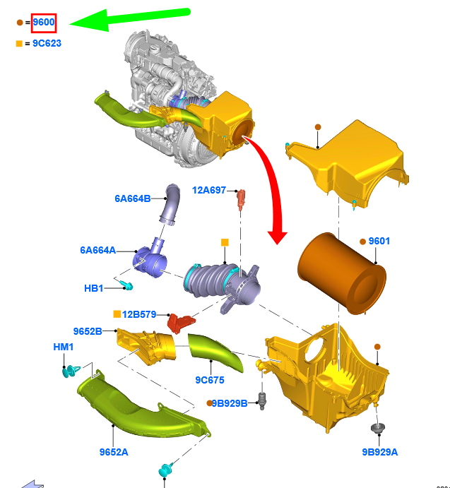 new ford kuga c520 mk2 air cleaner assy av61-9600-bg 1862721 original