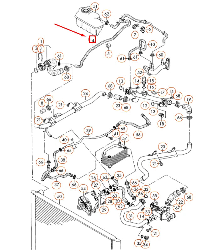 NEW AUDI A6 C6 ENGINE COOLANT HOSE 4F0121107BB ORIGINAL