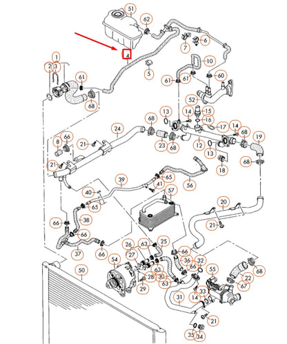 NEW AUDI A6 C6 ENGINE COOLANT HOSE 4F0121107BB ORIGINAL
