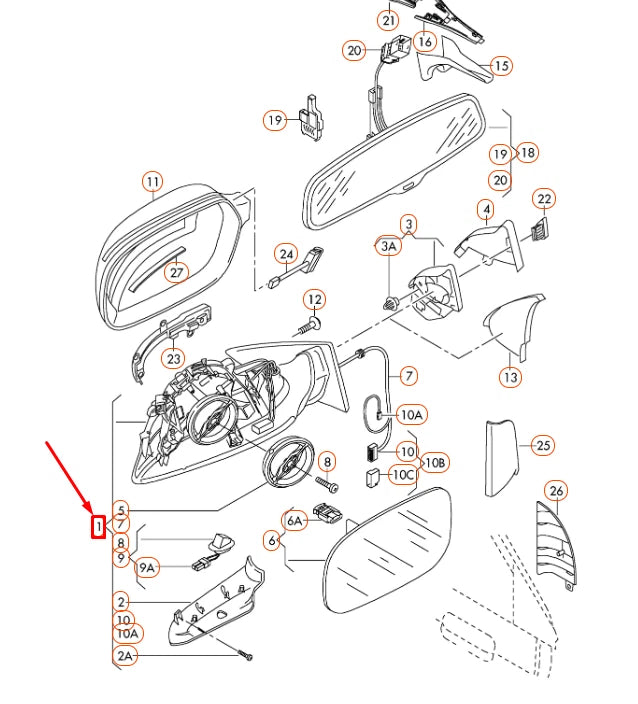 NEW AUDI A3 8P FRONT LEFT DOOR EXTERIOR MIRROR LHD 8P1858531GB01C ORIGINAL