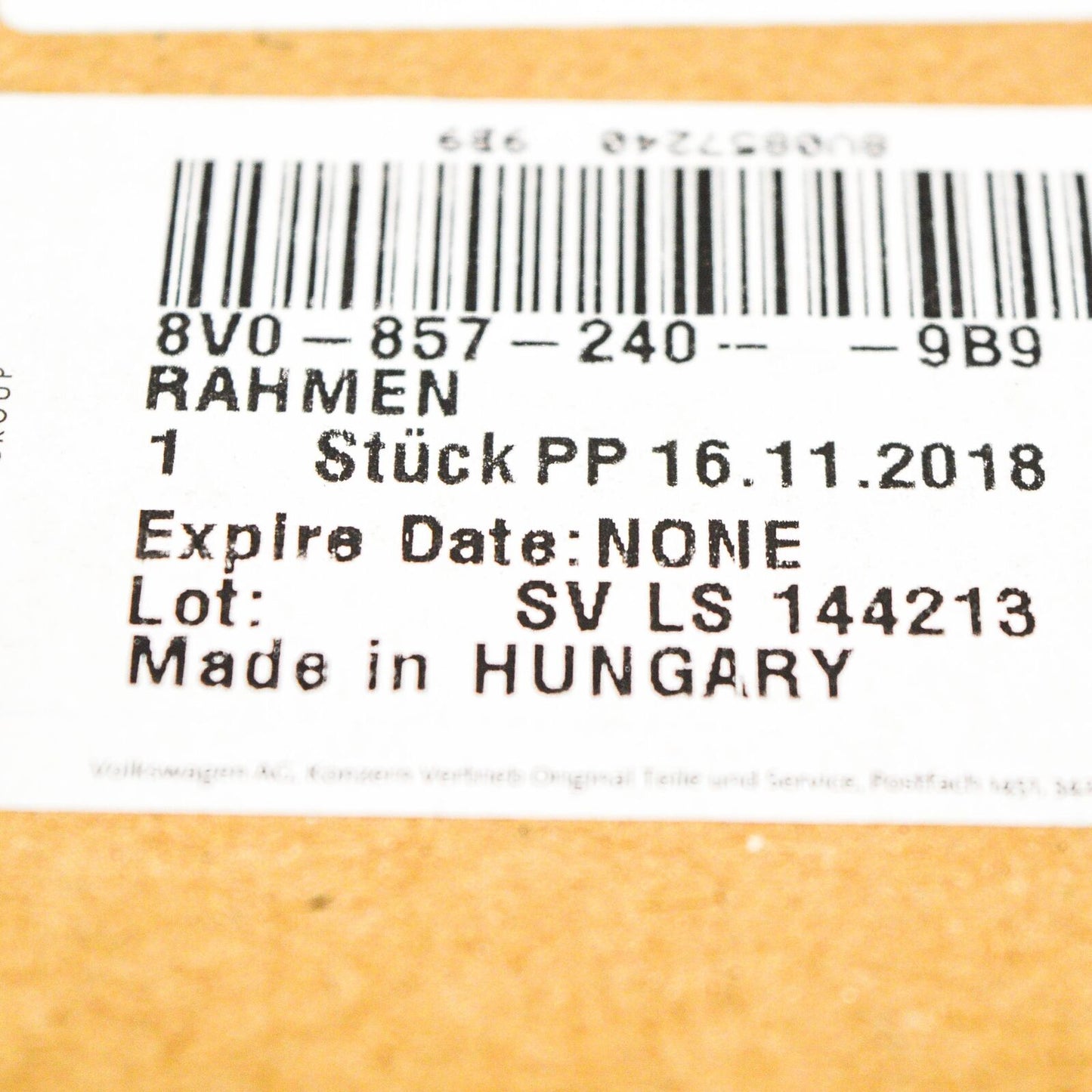 NEW AUDI A3 8V FRONT RIGHT DOOR EXTERIOR MIRROR FRAME 8V08572409B9 ORIGINAL