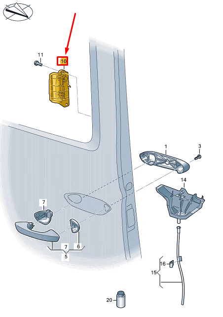 new vw caddy sb mk4 right sliding door inner actuator 2k7843642h9b9 original