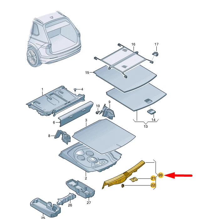 NEW VOLKSWAGEN TIGUAN AD MK2 TRUNK LOCK CARRIER TRIM 5NA863459D82V ORIGINAL